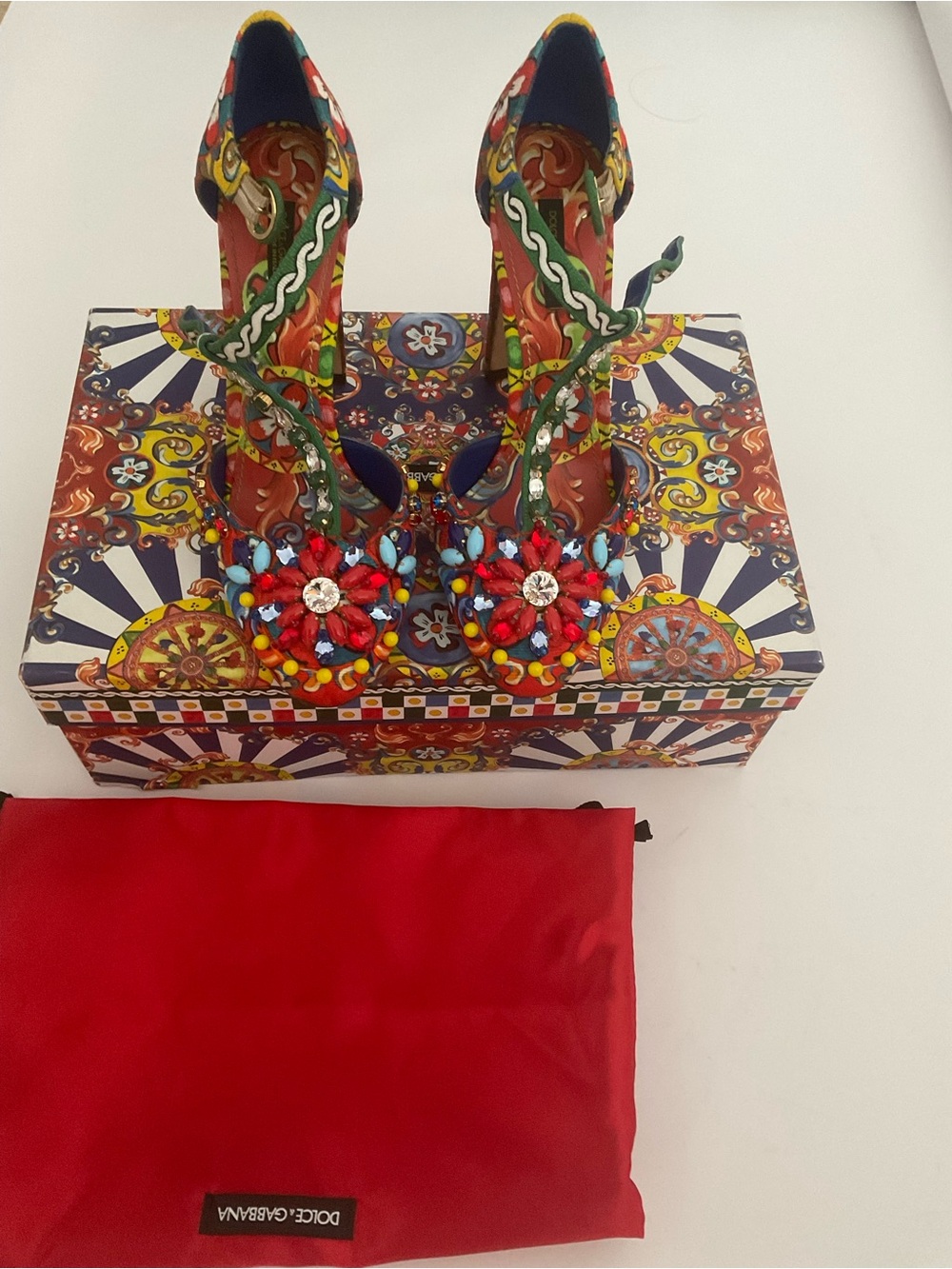 Dolce & Gabbana Multicolor Embellished Women's Heels — Red, Blue, Yellow, Green